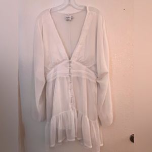 Princess Polly Mini Sheer Dress Long Balloon Sleeve White